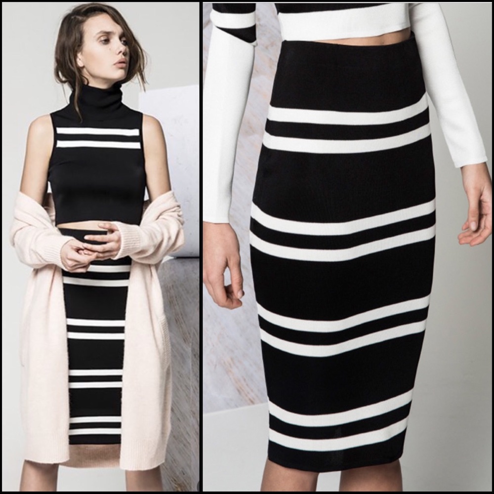 CAMEO Black White Stripe Stretch Knit Skirt